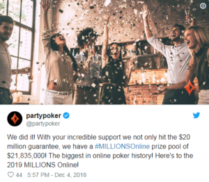 partypoker MILLIONS Online tweet