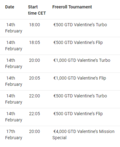 Valentine’s Poker Week Freeroll Schedule